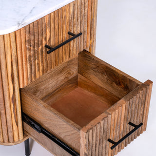 Kelby Natural Marble Top Bedside Table - Natural Finish