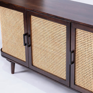 Abby Natural Rattan and Mango Wood 3 Door Sideboard 150CM