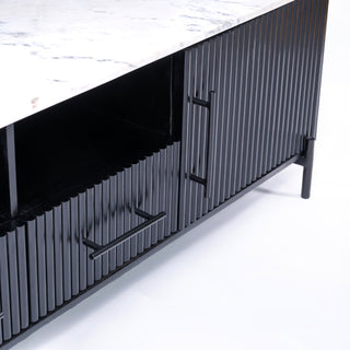 Kelby Natural Marble Top TV Unit With 2 Drawers - Black