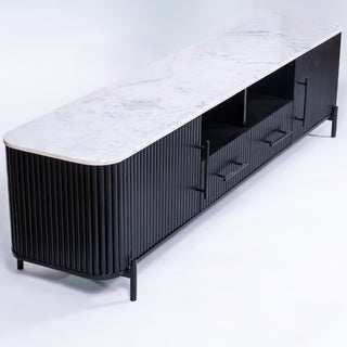 Kelby Natural Marble Top TV Unit With 2 Drawers - Black