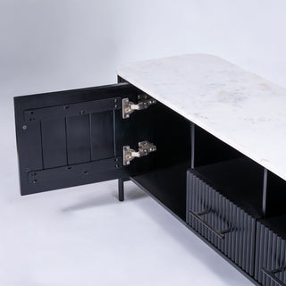 Kelby Natural Marble Top TV Unit With 2 Drawers - Black