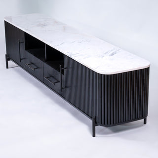 Kelby Natural Marble Top TV Unit With 2 Drawers - Black