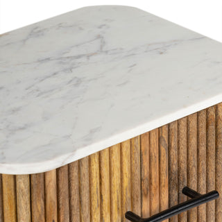 Kelby Natural Marble Top Bedside Table - Natural Finish