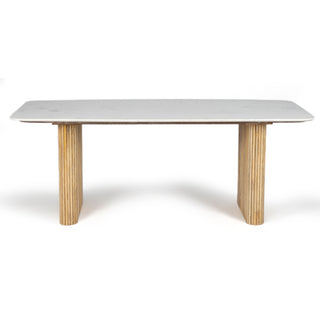Kelby Natural Marble Dining Table With Natural Wooden Legs