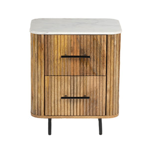 Kelby Natural Marble Top Bedside Table - Natural Finish
