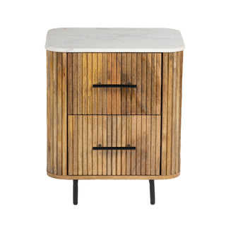 Kelby Natural Marble Top Bedside Table - Natural Finish