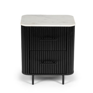 Kelby Natural Marble Top Bedside Table - Black