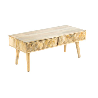 Carve Mango Wood Coffee Table With 2 Drawers