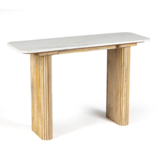 Kelby Natural Marble Top Console Table with Wooden Legs - Natural Finish