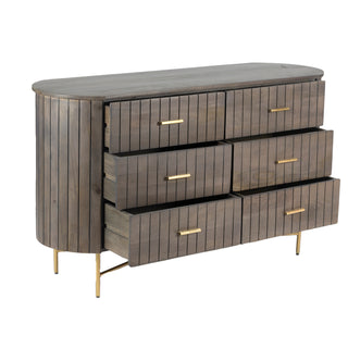 Piano Mango Wood Dresser With 6 Drawers - Ash Grey