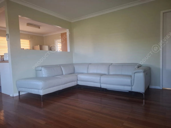 Dromana 5 Seat LHF Genuine Leather Corner Terminal With Electric Recliner - Cognac Brown customer photo