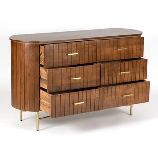 Piano Mango Wood Dresser With 6 Drawers- Natural