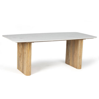 Kelby Natural Marble Dining Table With Natural Wooden Legs