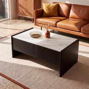 Ares Black Marble Top Coffee Table with Drawers