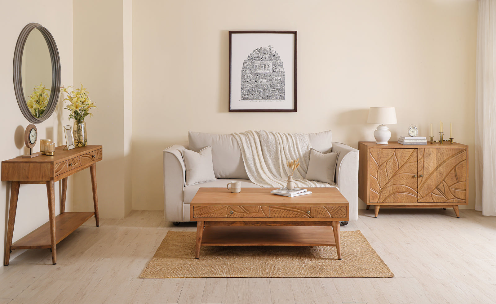 Canopy Mango Wood Hand-Carved Coffee Table With Drawers