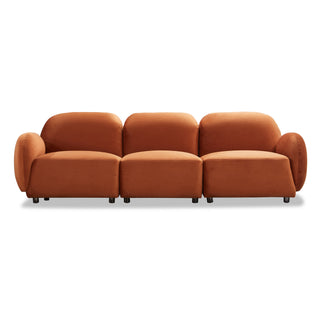Luna 3 Seat Velvet Fabric Sofa - Rust