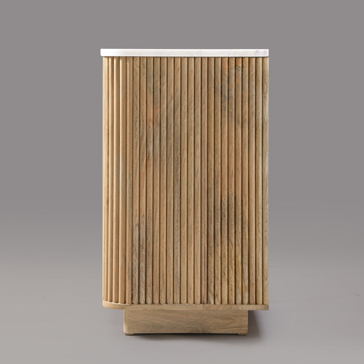 Kelby Blonde buffet fluting wrapping around the rounded end