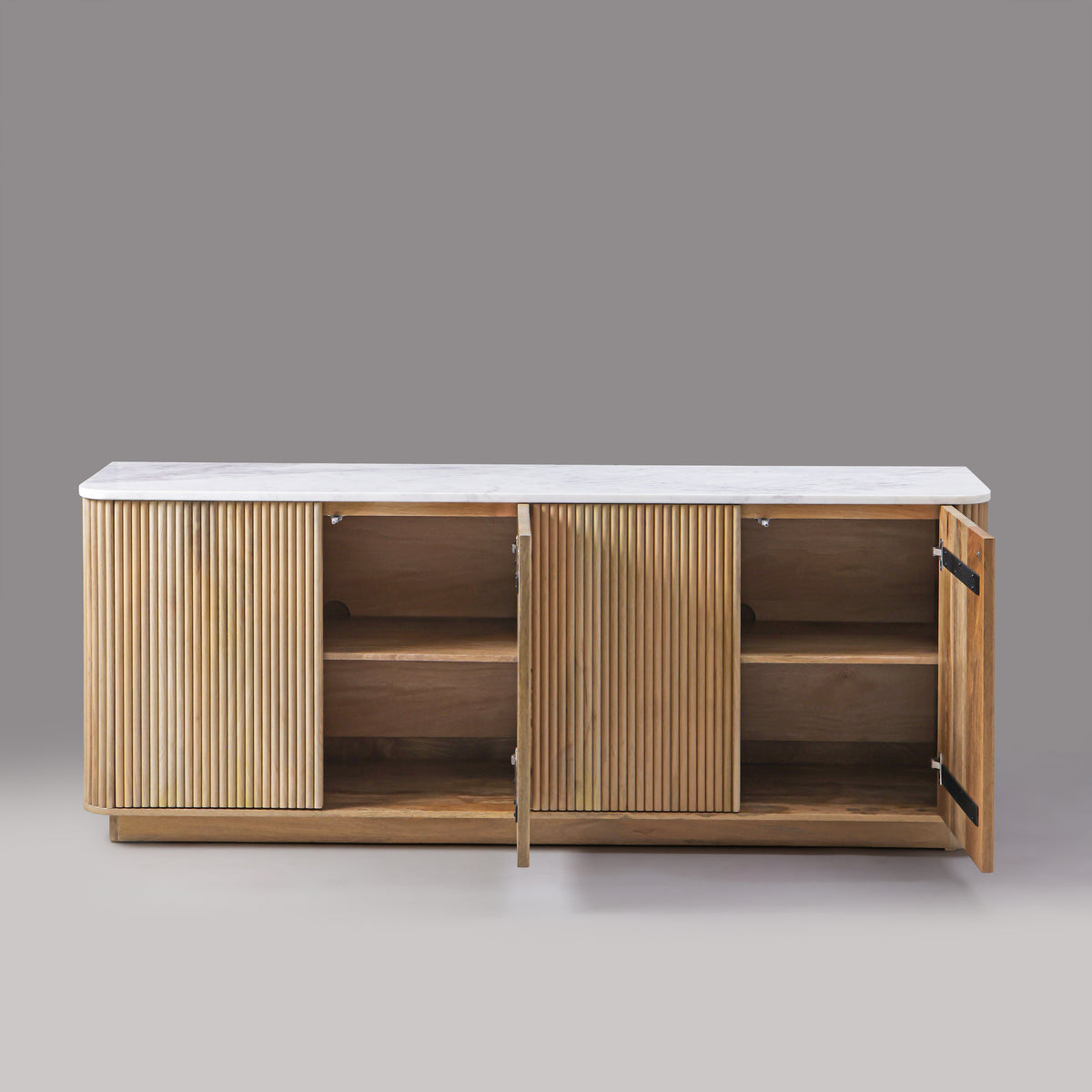 Kelby Blonde buffet showing hand-finished fluting on the doors