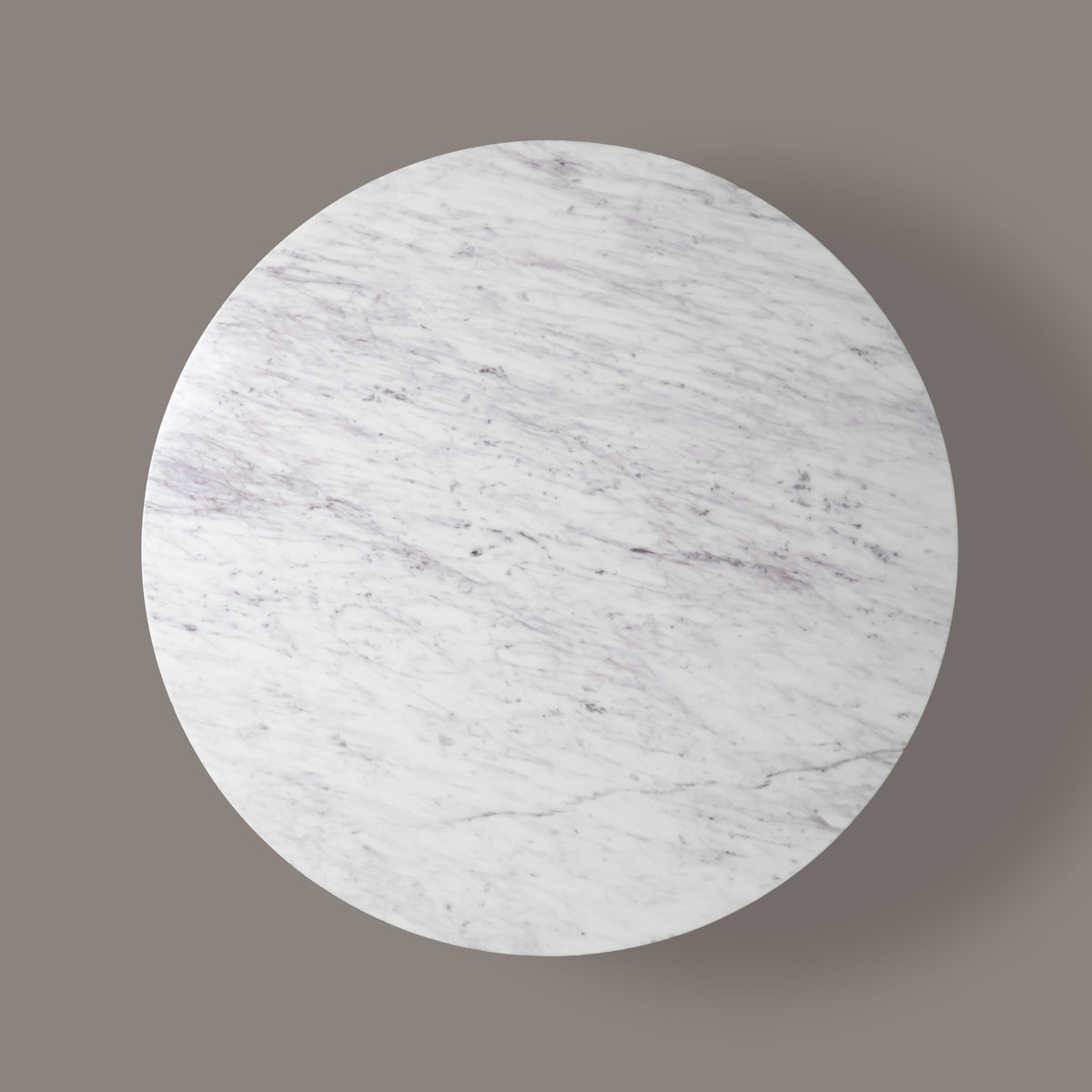 Kelby round fluted marble coffee table, angled view