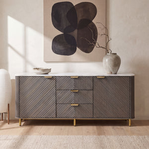 Kelby Fluted Marble Top Buffet 180cm - Mist Grey