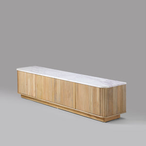 Kelby Blonde fluted TV unit, angled view