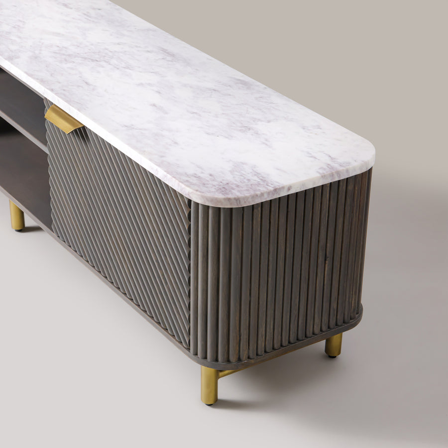 Kelby Mist Grey TV unit, angled view