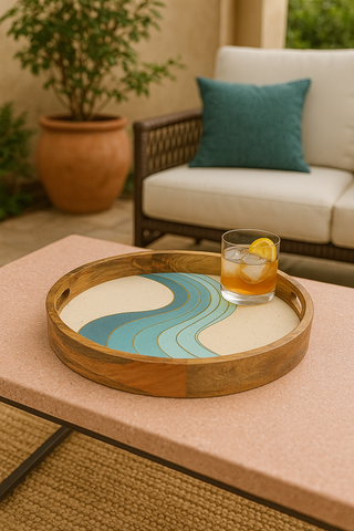 Nautical Round Mango Wood Serving Tray