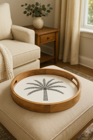 Palm Round Mango Wood Serving Tray