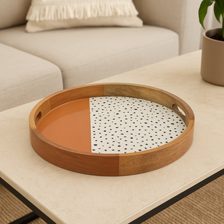 Polka Round Mango Wood Serving Tray