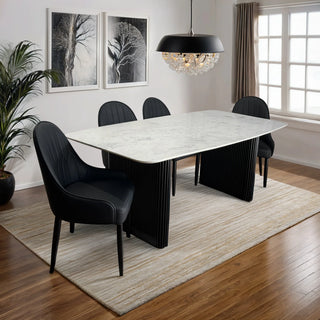 Kelby Natural Marble Dining Table With Black Wooden Legs
