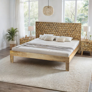 Carve Hand-Carved Mango Wood Queen Bed