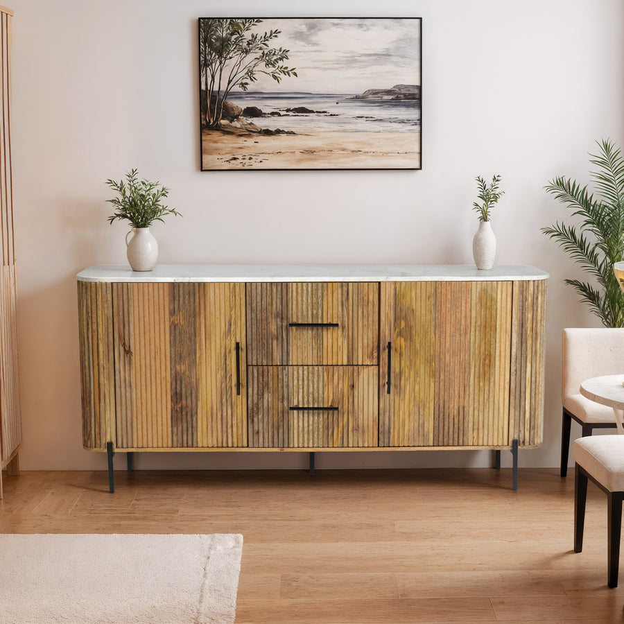 Kelby Natural Marble Top Buffet With 2 Drawers - Natural Finish