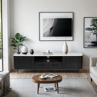 Kelby Natural Marble Top TV Unit With 2 Drawers - Black