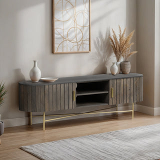Piano Mango Wood TV Unit - Ash Grey