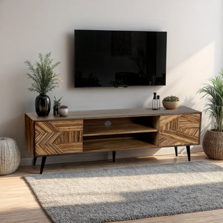 Tulip Mango Wood TV Unit With Bamboo Inlay