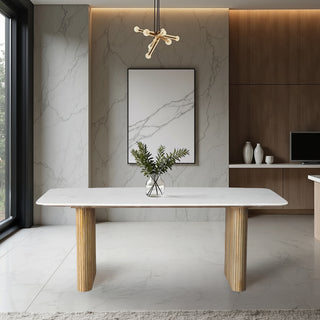 Kelby Natural Marble Dining Table With Natural Wooden Legs