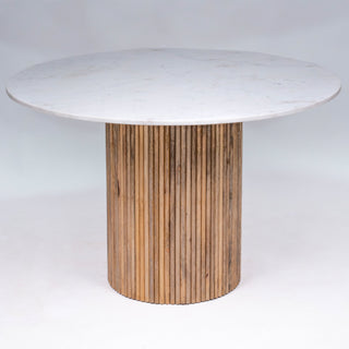 Kelby Natural Marble Round Dining Table With Natural Wooden Legs