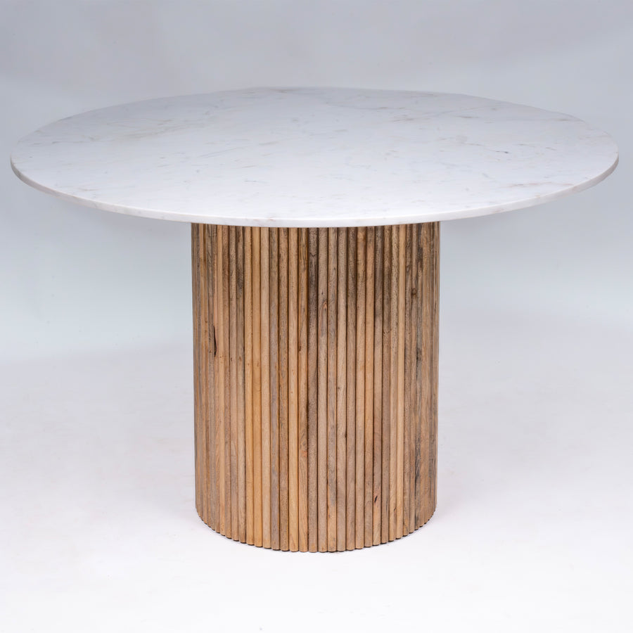 Kelby Natural Marble Round Dining Table With Natural Wooden Legs