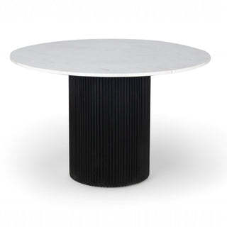 Kelby Natural Marble Round Dining Table With Black Wooden Legs