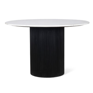 Kelby Natural Marble Round Dining Table With Black Wooden Legs