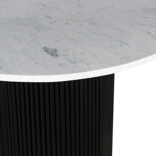Kelby Natural Marble Round Dining Table With Black Wooden Legs