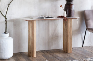 Kelby Natural Marble Top Console Table with Wooden Legs - Natural Finish
