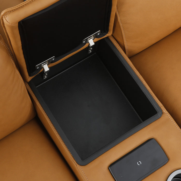Bronte Standard corner configuration, shown in Oslo-Antelope (Tan) leather - recliner detail