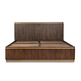 Piano Queen Bed with Hydraulic Lift – Mango Wood, Walnut