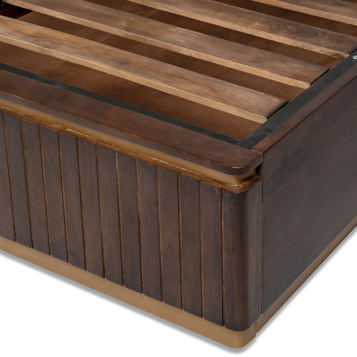 Piano Queen Bed with Hydraulic Lift – Mango Wood, Walnut