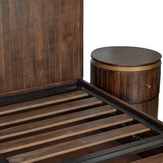 Piano Queen Bed with Hydraulic Lift – Mango Wood, Walnut