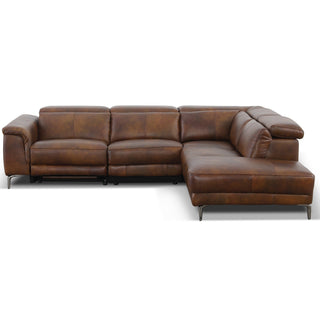 Dromana 5 Seat RHF Genuine Leather Corner Terminal With Electric Recliner - Cognac Brown