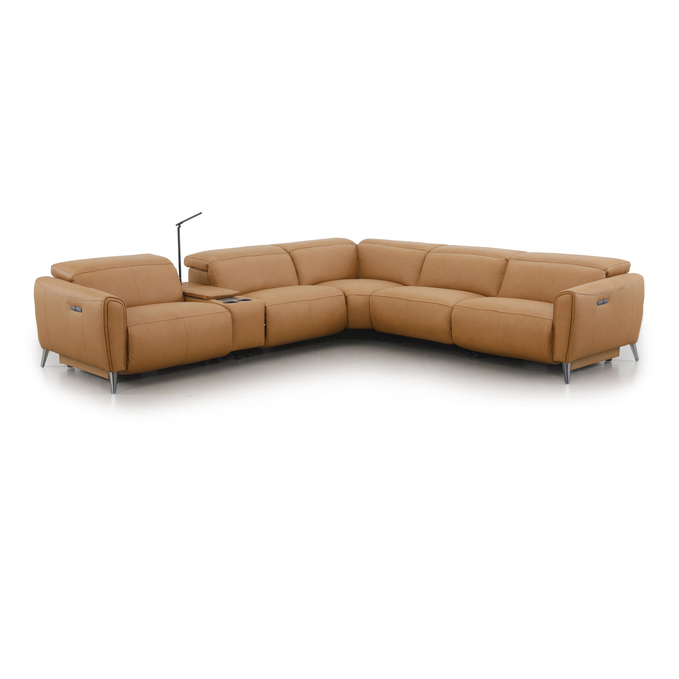 Bronte Standard corner configuration, shown in Oslo-Antelope (Tan) leather - angled view