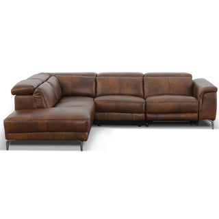 Dromana 5 Seat LHF Genuine Leather Corner Terminal With Electric Recliner - Cognac Brown