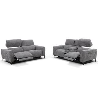 Tivoli 2 Seat Fabric Dual Electric Recliner with Electric Telescopic Headrests, Console, Wireless Charging & Speakers - Charcoal